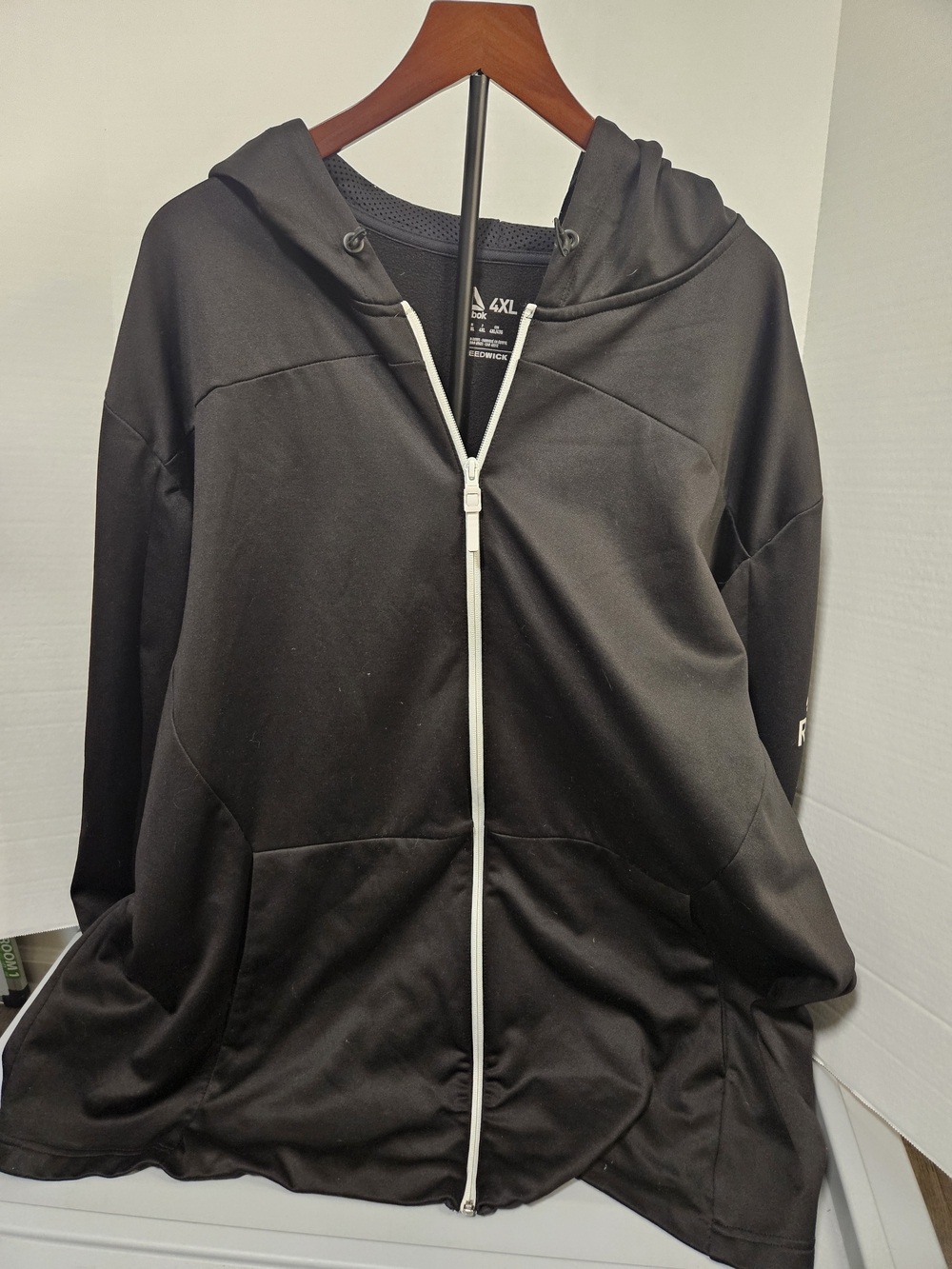 Reebok Black Hooded Jacket with White Zipper